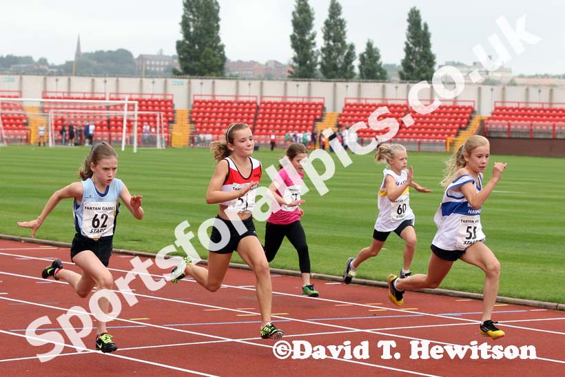 Girls under-11s 100 metres at the Gateshead Tartan Games Open.